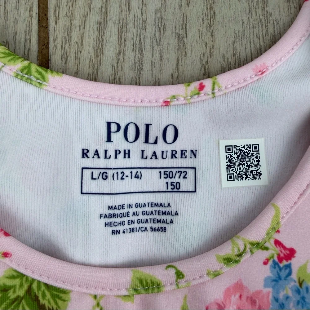 Polo Ralph Lauren Big Girls Floral Performance Jersey Top Large 12-14 Pink $50